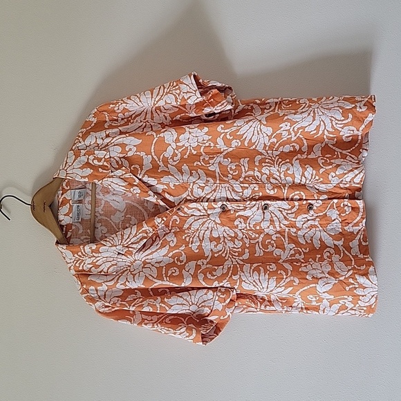 Chico's Tops - Chico's Orange Linen Hawaiian Tropical Boxy Cut Short Sleeve Button Down Size XL